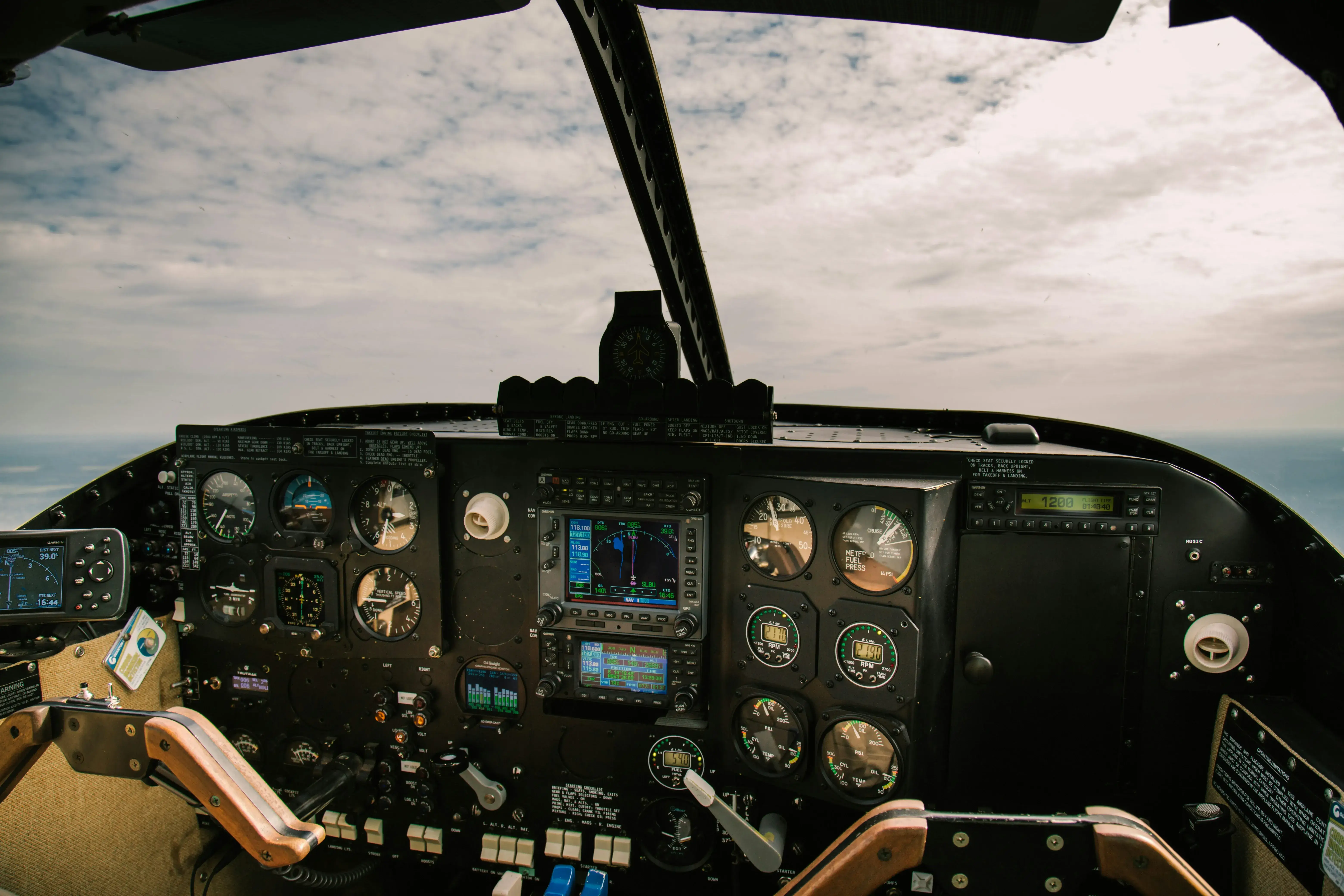 Aircraft cockpit instrument panel in flight